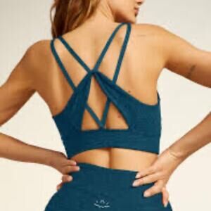 BEYOND YOGA Spacedye Enlighten Long Line Bra in Blue Gem Heather, Size Small